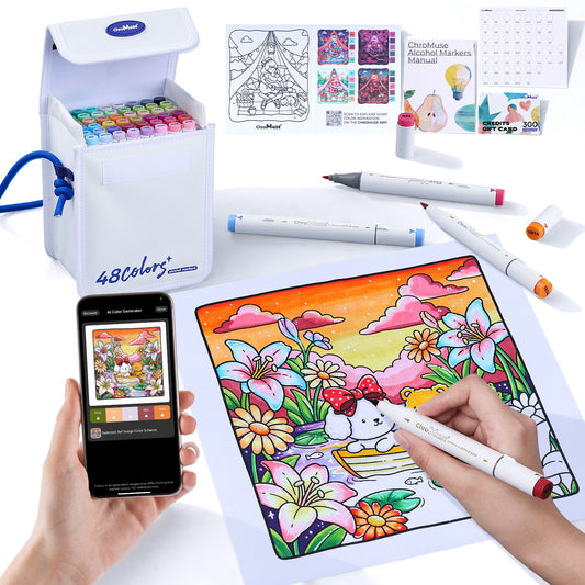 Alcohol Markers Set + Companion App, Dual Tip Art Markers Plus for Artists, Designers & Crafters - ChroMuse